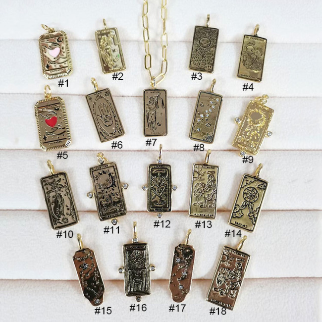 CZ8477 Dainty Unique Antique Gold Plated CZ Paved Tarot Card Rectangle Charm Pendants for Amulet Jewelry Making