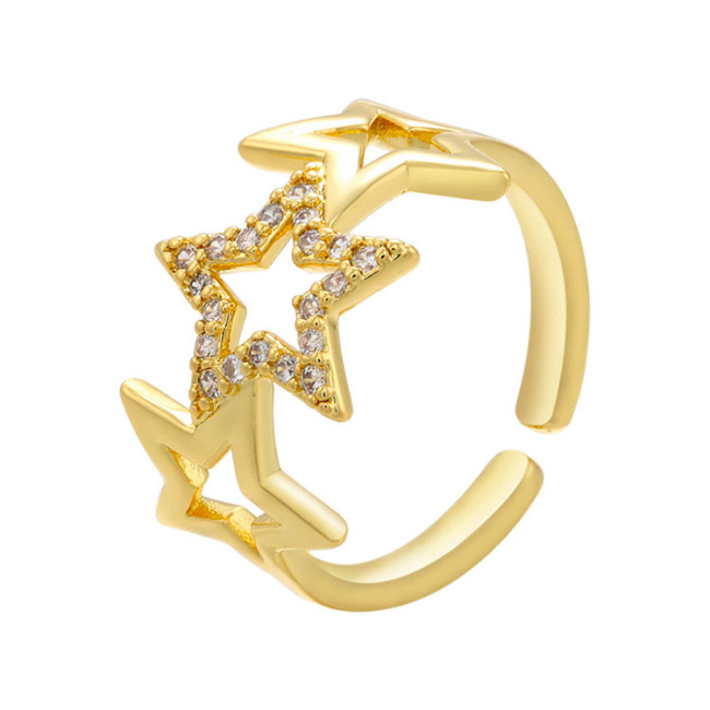 RM1297 Trendy Dainty 18k Gold Silver Plated Micro Pave CZ Star Open Rings for Ladies Women