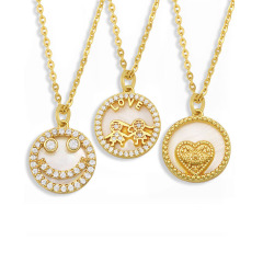 NZ1184 Gold plated Chic Cubic Zirconia CZ Micro Pave Mother of pearl Inlay Moon Kids Smiley Face Round Pendant Chain Necklace NZ1184 Gold plated Chic Cubic Zirconia CZ Micro Pave Mother of pearl Inlay Moon Kids Smiley Face Round Pendant Chain Necklace
