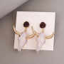 ER1029 Rhinestone Pave Stud with Gold Plated Oxhead Bull Head Charm Earrings