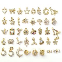 CZ8518 Dainty Mini Small 14k Gold CZ Butterfly Star Bracelet Charm,Tiny Little Cubic Zirconia Moon Heart DIY Charms