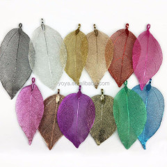 JF7090 Gold Plated Leaf Pendants, Electroplated Metal Leaf Pendant, Leaf Charm for Fall Jewelry