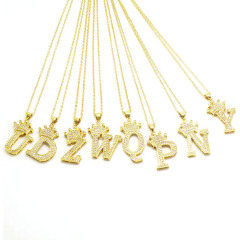 NZ1241 Bling Jewelry Gold Cubic Zirconia Diamond Crown Alphabet Letter Charm Pendant Chain Necklaces Initial jewelry for Women