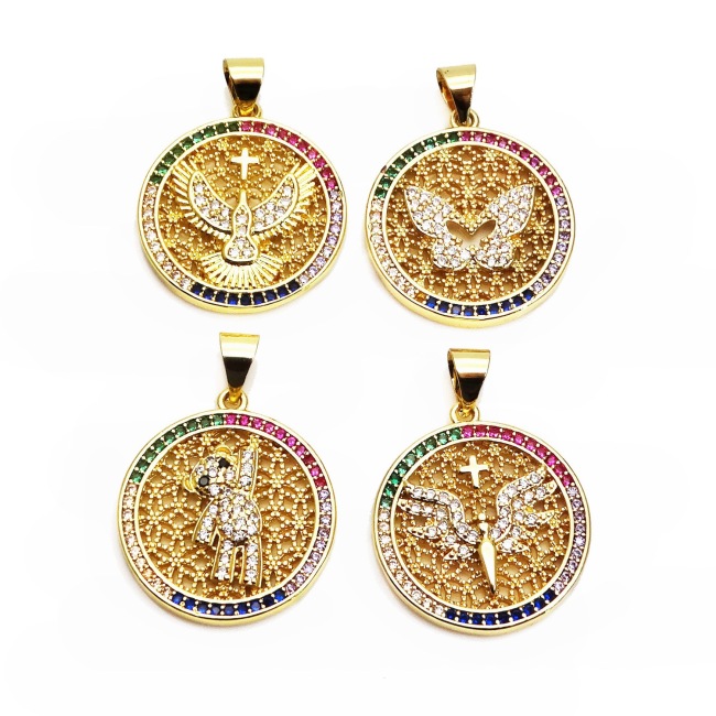 CZ8460 18k Gold Plated Zircon CZ Crystal Paved Butterfly Eagle Bear Angel Wing Disc Round Circle Pendants