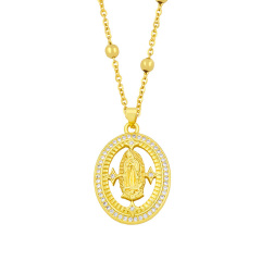 NZ1314 18K Gold CZ Micro Pave Blessed Mother Virgin Mary Saint Jude Satellite Ball Chain Necklace Gold Women Jewelry