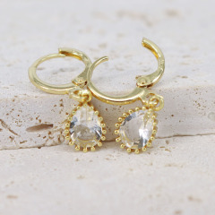 EC1824 Tiny CZ Cubic Zirconia Drop Earrings, Delicate Jewelry, Gold CZ Teardrop Bezel Huggie Earrings for Ladies
