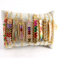 BC1273 Fashion Gold Plated Colorful Zircon Leaf crystal bracelet, CZ Tennis Rainbow Charms Bracelet For Jewelry