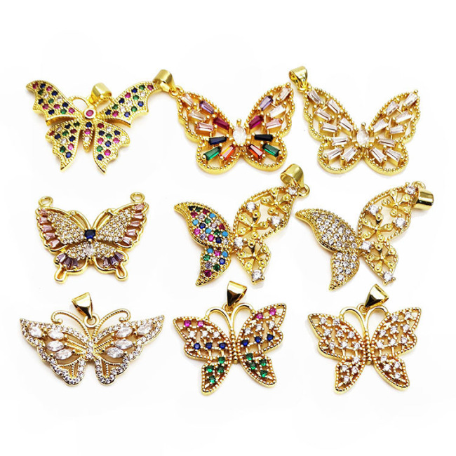 CZ8074 Hotsale 18k Gold Plated CZ Zircon Micro Pave Butterfly Charm Pendant for Necklace Jewelry Making
