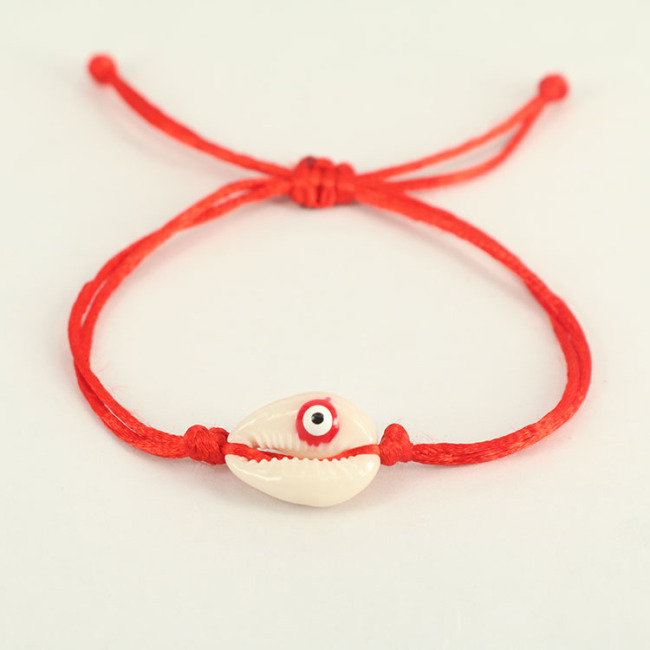 BE1012 Dainty Natural Cowrie Cowry Shell with Evil Evileye Eye Woven Friendship Adjustable Bracelet for Women Girls