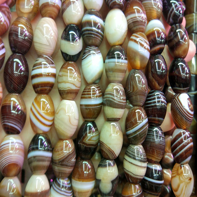 AB0710 Natural brown banded striped agate drum beads