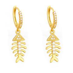 EC1767 Fashion cuff fish bone women enamel brass with CZ clips earring, trendy fish tail earrings clips ladies earring