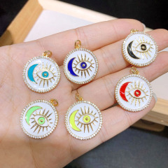 CZ8408 Gold Plated CZ diamond pave evil eyes moon multi colored enamel charms Pendant