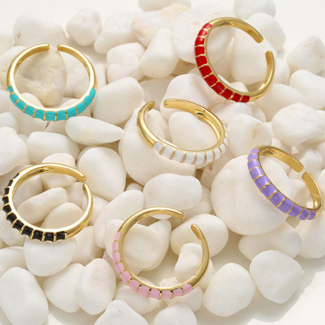 RA1043 18k gold plated Brass Metal colorful enamel elongate link open Rings