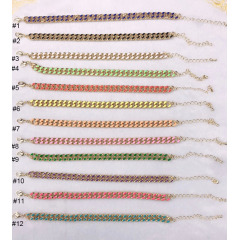 BM1022 Fashion Gold Plated Brass Colorful Rainbow Enamel Cuban Link Chain Bracelets for WOmen
