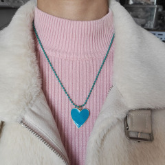 NM1236 Beach Jewelry Gold Plated Colorful Enamel Love Heart Pendant Colored Enamel Metal Brass Ball Chain Necklace