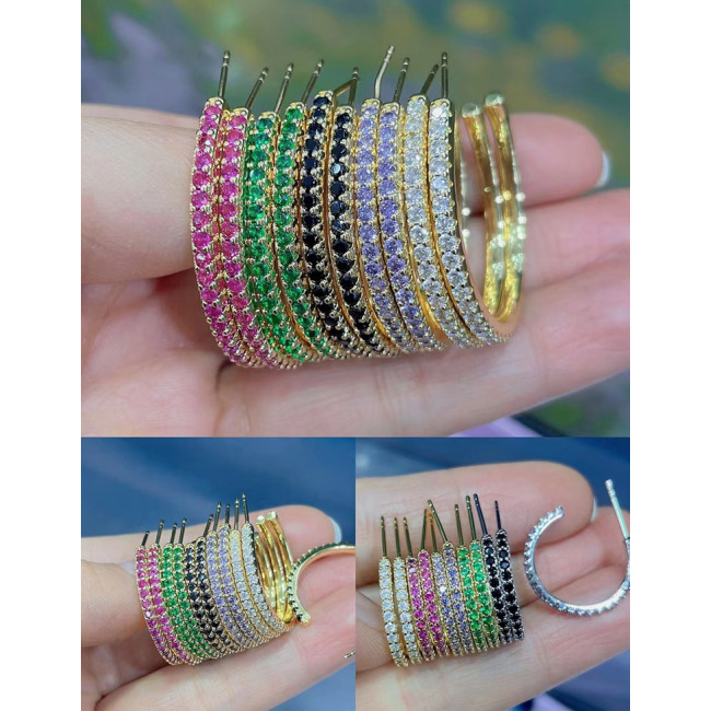 EC1800 2022 Chic 18k Gold Plated Rainbow Zircon Cubic Zirconia CZ Micro Pave Hoops Earring for Women