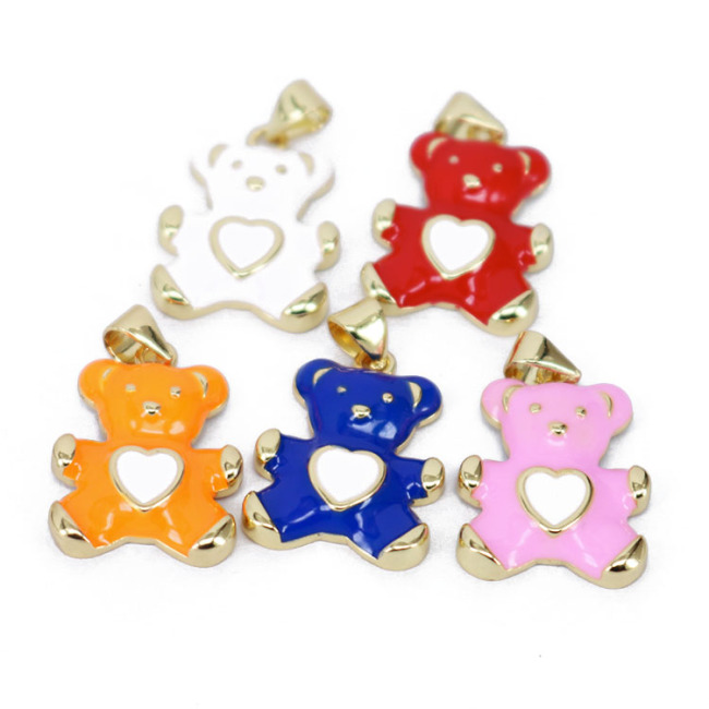 JS1549 Multicolor Cute 18k Gold Plated Enamel Heart Bear Charm Pendants