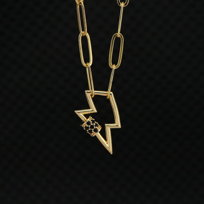 NZ1068 Spring Jewelry Chic Dainty Cubic Zirconia CZ Micro Pave Carabiner Clasp Buckle Lock Pendant Paper Clip Chain Necklace