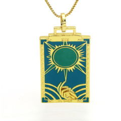 NZ1216 18k Gold Plated Enamel Tarot Card Necklace,Star strength Sun Moon Symbolic Necklace Tarot Card Jewelry Mystic Jewelry