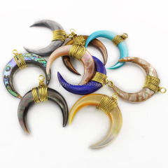 JF6963 Wire Wrapped Shell Crescent Pendant,Double Horn Crescent Moon Charm Pendant JF6963 Wire Wrapped Shell Crescent Pendant,Double Horn Crescent Moon Charm Pendant