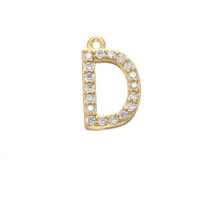 CZ7746 Mini Gold CZ Initial Charms,Clear CZ Pave Gold Uppercase Initial Charms, Tiny 26 Letter Alphabet Pendant Charms