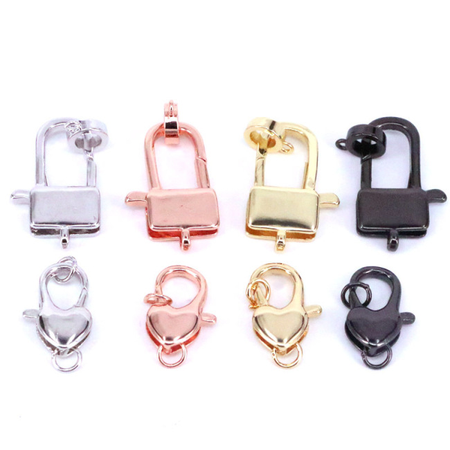 JF1328 Large Big Jewelry Closure Lock 18k Gold Silver Rose Gold Gunmetal Plated Brass Metal Lobster Clasps