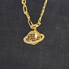 NZ1297 Fashion Gold Plated Diamond Micro Pave CZ Saturn Planet Pendant with Figaro Chain Necklace NZ1297 Fashion Gold Plated Diamond Micro Pave CZ Saturn Planet Pendant with Figaro Chain Necklace