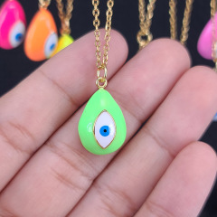 NS1191 Trendy enamel evil eyes pendant women necklace,fashion water proof stainless steel O chain enameled eyes ladies necklace