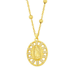 NZ1314 18K Gold CZ Micro Pave Blessed Mother Virgin Mary Saint Jude Satellite Ball Chain Necklace Gold Women Jewelry