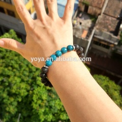 BN5045 new matching gemstone Yingyang couple bracelet set,teal green quartz & lava relationship elastic bracelet for couple