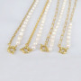 NP1020 Fashion Popular Chic Gold Half Freshwater Pearl Half Paperclip Link Chain Spring Sailors Spring Clasp Necklace