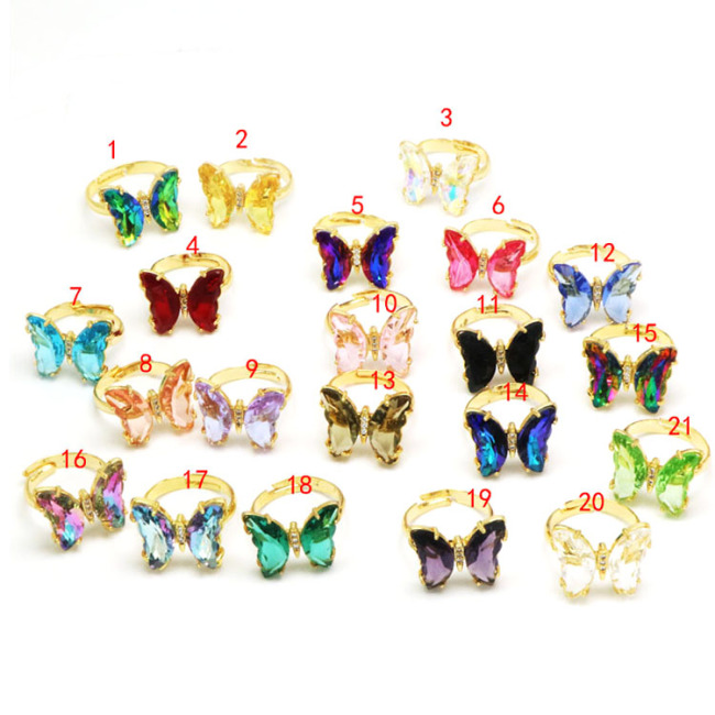 RM1141 Chic Dainty Bling Rhinestone Crystal Gold Plated CZ Micro Pave Butterfly Finger Rings for Women Ladies
