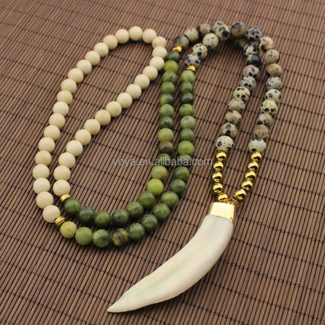 NE2412 Wholesale white wolf's teeth pendant with kinds of beads jewelry necklace