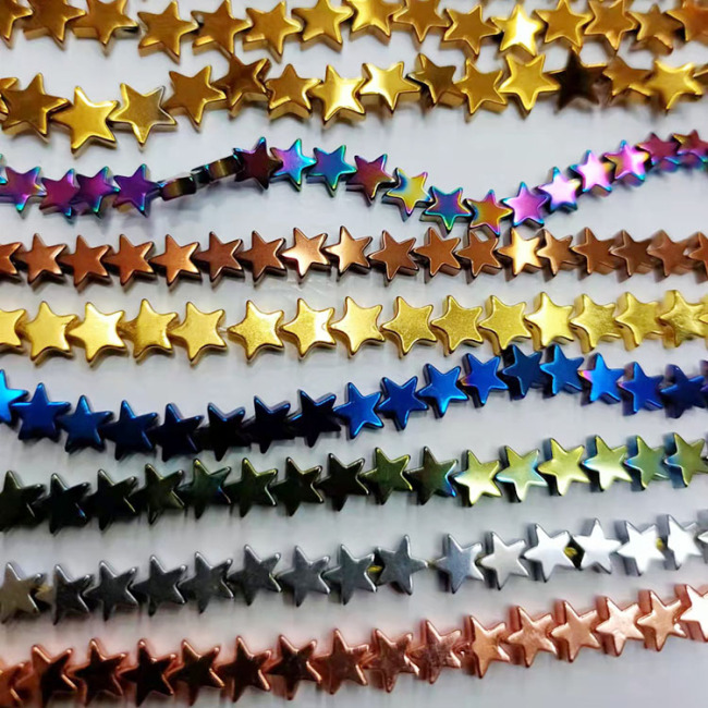 HB3011 Silver Gold Blue Rainbow Metallic Plated Hematite Star Beads for Jewelry Making