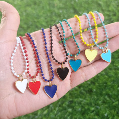 NM1236 Beach Jewelry Gold Plated Colorful Enamel Love Heart Pendant Colored Enamel Metal Brass Ball Chain Necklace