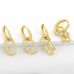 EC1695 Chic Delicate CZ Pave Carabiner Lock Charm Hoop uggies Earrings for Women