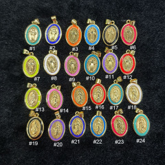 JS1613 18k Gold Plated brass metal rainbow enamel Jesus the mother virgin of Mary charms Pendant