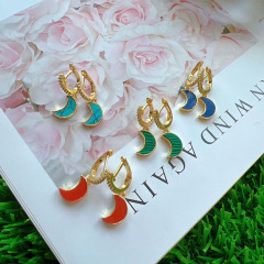 EC1825 New Gold CZ Paved White Shell Turquoise Lapis Lazuli Malachite Stone Bezel Butterfly Heart Star Moon Huggie Earrings
