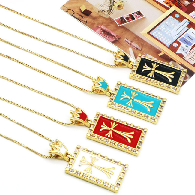 NZ1270 18K Gold Plated CZ Paved Enamel Rainbow Evil Eyes Cross Tarot Pendant Chain Necklace