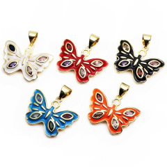 CZ8455 18k Gold Plated Rainbow Enamel Multicolor CZ Zircon Micro Pave Butterfly Charm Pendant for Necklace Jewelry Making
