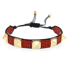 BG1057 Hot Chic Woven Punk Style Miyuki Seed loom Beaded Adjustable Bracelets with Gold Rivet Spike charm bead for Girl Women