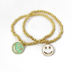 BM1047 Fashion 4mm Tiny Gold plated Brass bead  wrist smile face bracelet, charm smily faces ladies bracelet