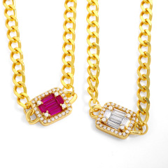 NZ1216 colored CZ diamond mirco pave charms gemstone Pendant link chain Necklaces jewelry gift for lady