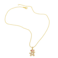 NZ1332 18k Gold Plated Cute CZ Micro Pave Bear Pendant Ball Chain Necklace for Women