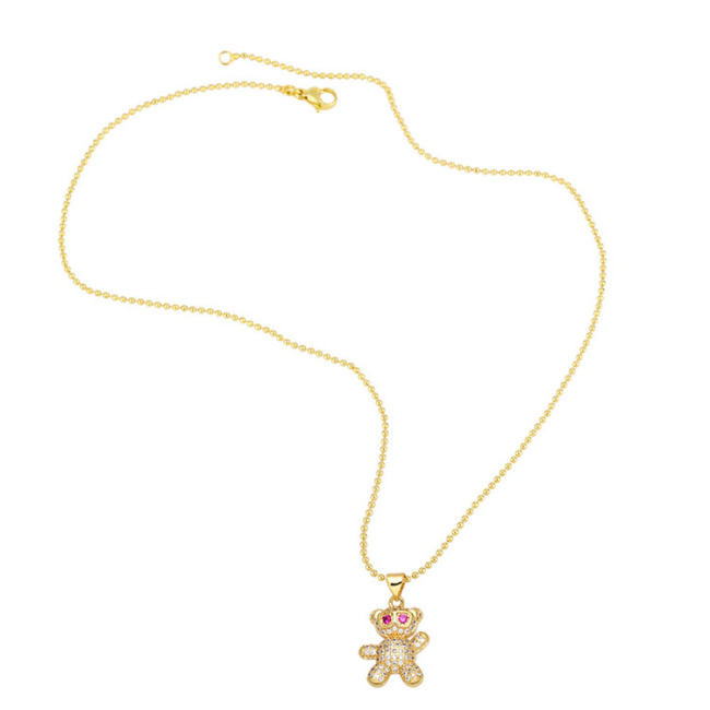 NZ1332 18k Gold Plated Cute CZ Micro Pave Bear Pendant Ball Chain Necklace for Women