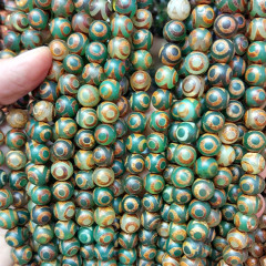 ABT0681 Newest green brown Tibetan agate stone beads,eye design Tibetan Dzi beads