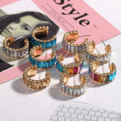 EM1091 Fashion Rainbow Crystal Huggie Hoop Earrings for Women Girls