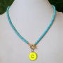 NN1139 Fashion Natural Turquoise Stone Heishi Beaded Toggle Clasp Enamel Letter Initial Choker Necklace