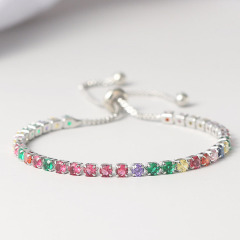 BC1315 3mm Simple Rainbow Diamond Zircon Cubic Zirconia Chain Slide Bracelet,Diamond CZ Adjustable Bracelets Tennis Bracelet