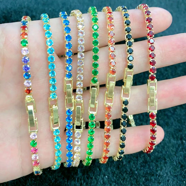 BC1432 Fashion Minimalist Rainbow Cubic Zirconia Tennis bracelet,  Multicolor dainty CZ Zircon Tennis Buckle Stacking Bracelet